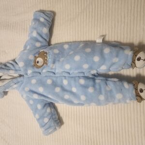 Cozy Blue and White Polka Dot Footie with Hood